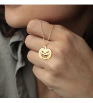 Kişiye Özel 925 Ayar Gümüş Korkunç Balkabağı Kolye Cadılar Bayramı Hediye (Gold)