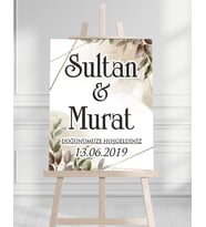 Söz Nişan Düğün İçin 50x70 Karşılama Panosu - Sonbahar Desenli