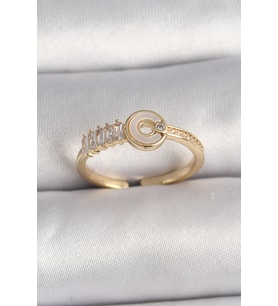 Pirinç Gold Renk Zirkon Taşlı Ayarlanabilir Kadın Yüzük (Karışık)