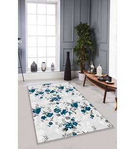 Zümrüt Çiçekli Kaymaz Tabanlı Makinede Yıkanabilir Halı BH09 - 100 x 160 cm