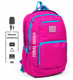 Coral High Sport Pembe-Mavi Laptop Bölmeli Sırt Çantası - USB Çıkışlı