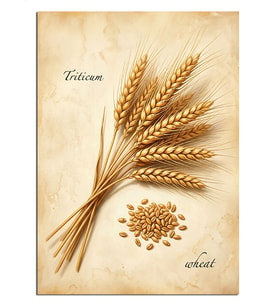 Triticum Buğday Başağı Botanik Çizimi Dekoratif Kanvas - Mdf Ahşap Tablo