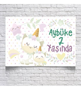 Sevimli Unicorn Temalı Doğum Günü Afişi 35X50 cm
