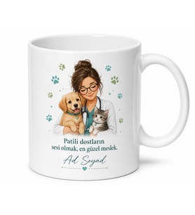 Veteriner İsme Özel Baskılı Kupa Bardak Veteriner Hekim Hediye Porselen Mug