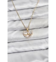 316L Çelik Zincir Gold Renk Kalp ve Fiyonk Model Zirkon Taşlı Kadın Kolye - TJ-BKO10848