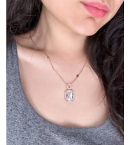 MurayShine Baget Taşlı Dikdörtgen Kesim Renkli Modern Çelik Kolye (Çok Renkli-Naturel)