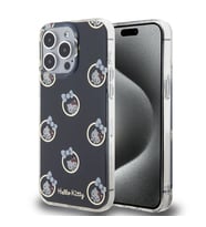 Apple iPhone 15 Pro Max Uyumlu Kılıf Hello Kitty Orjinal Lisanslı Elektroplating Kaplama Kabarcık Baskılı Kapak (Siyah)