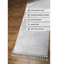 Comfort Oval Overloklu Peluş Halı Gri (Gri-Gri-Gri)