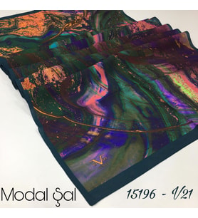Abstract Desen Modal Seri Şal Eşarp Askısı ile Birlikte 75x200 cm Petrol Saks-75