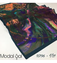 Abstract Desen Modal Seri Şal Eşarp Askısı ile Birlikte 75x200 cm Petrol Saks-75