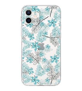 Apple iPhone 12Kamera Korumalı Tıpalı Kapak Floral Su Yeşili Tasarımlı Şeffaf Kılıf