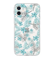 Apple iPhone 12Kamera Korumalı Tıpalı Kapak Floral Su Yeşili Tasarımlı Şeffaf Kılıf