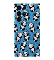 Samsung Galaxy S23 Ultra Uyumlu Lansman Kılıf Panda Tasarımlı İçi Kadife Kapak-Mavi (Şeffaf)