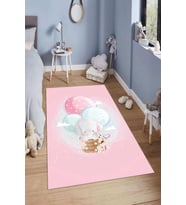 Dijital Baskılı Kaymaz Taban Yıkanabilir Kolay Temizlenir Modern Çocuk Odası Halısı NDÇ-HP-635 (Pembe)