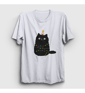 Presmono Unisex Beyaz Yeni Yıl Kedisi Yılbaşı T-Shirt 270840tt