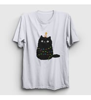 Presmono Unisex Beyaz Yeni Yıl Kedisi Yılbaşı T-Shirt 270840tt