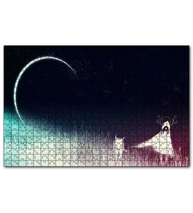 Cakapuzzle  Gece, Ay, Kız ve Tilki  Puzzle Yapboz MDF (Ahşap) (120 Parça)