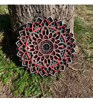 UNT 8 Katmanlı 3D Mandala Duvar Dekoru Ahşap Dekoratif Tablo (BEYAZGRI-SIYAH)