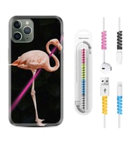 Apple iPhone 11 12 13 14 Pro Max Kılıf Kablo Koruma Spiral Silikon Line Filamingo 1776