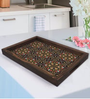 BK Gift Retro Motif Tasarımlı Doğal Ahşap Tepsi-12