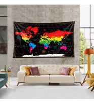 Dünya Haritası Desen Leke Tutmaz Kadife Dokulu Kumaş Duvar Örtüsü Duvar Halısı Tapestry (Karışık)