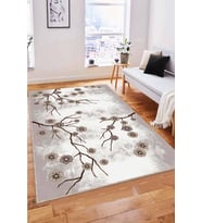 Bej Çiçekli Kaymaz Tabanlı Makinede Yıkanabilir Halı FW001 - 100 x 160 cm