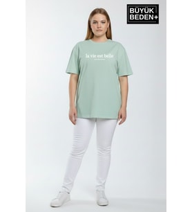Kadın Büyük Beden L.v. Est Belle Baskılı 3xl-6xl Bisiklet Yaka Tshırt SPR26BTSK510-17
