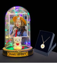 Sizlere Özel Renkli Led Işıklı Fanus ve Tasarım Kolye Hediye Seti (Model 1)