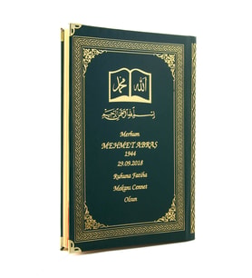 50 ADET - İsim Baskılı Ciltli Yasin Kitabı - Osmanlı Desenli - Orta Boy - 176 Sayfa - Yeşil Renk - Dini Hediyelik