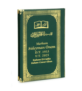 50 ADET - İsim Baskılı Ciltli Yasin Kitabı - Osmanlı Desenli - Orta Boy - 176 Sayfa - Yeşil Renk - Dini Hediyelik