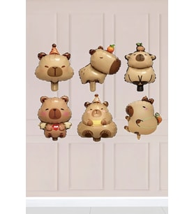 Kapibara 6'lı Folyo Balon Seti Minik Capybara Hayvanlar Balon Seti