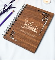 Kişiye Özel İstanbulDesenli Ahşap Kapaklı Defter - Ajanda - İsme Özel - A5 60 Yaprak (120 SAYFA) Hediyelik (Gümüş)