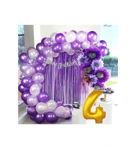 4 YAŞ LÜX MOR LİLA BALON ZİNCİR SET DOĞUM GÜNÜ PARTİ SETİ SÜSÜ