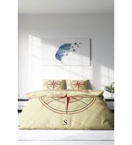 Çift Kişilik ( Lastikli Çarşaflı ) %100 Pamuk Saten Nevresim Takımı Compass