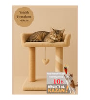 Peluş Dokulu Yumuşacık 2 Katlı Yataklı-oyun Alanlı Kedi Tırmalama Tahtası 55cm Soft Renkler