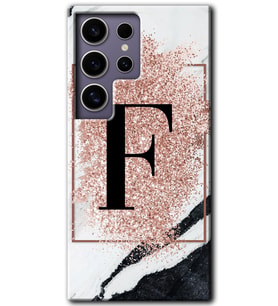Galaxy S24 Ultra Kılıf HD Desen Baskılı Kılıf - Pembe Mermer Desenli F Harfi