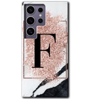 Galaxy S24 Ultra Kılıf HD Desen Baskılı Kılıf - Pembe Mermer Desenli F Harfi