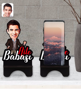BK Gift Kişiye Özel Aile Babası Karikatürlü Ahşap Biblo Telefon Standı-1