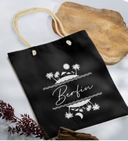 BK Gift Kişiye Özel Yaz Temalı İsimli Siyah Halat Saplı Kumaş Plaj Çantası -1, Baskılı Omuz Çantası, Alışveriş Çantası, Arkadaşa Hediye, Sevgiliye Hediye