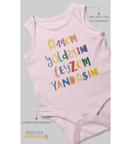 Annem Yoldaşım Teyzem Yandaşım Baskılı Bebek Zıbını – Çıtçıtlı Body  %100 Pamuk Sıfır Kol (Bebek Pembesi)