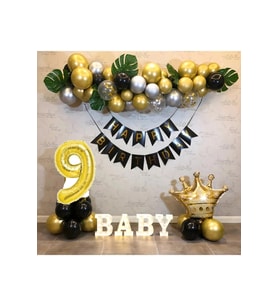Kral Taçlı 9 Yaş Happy Bırthday Doğum Günü Seti
