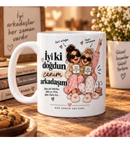 İyi Ki Doğdun Canım Arkadaşım İki Arkadaş Figürlü Baskılı Kupa – Doğum Günü Hediyesi
