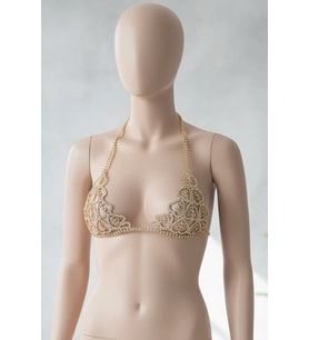 Caş Dekorasyon Altın Renk Dolar Figürlü Taşlı Bikini Üstü Bralet Vücut Aksesuarı