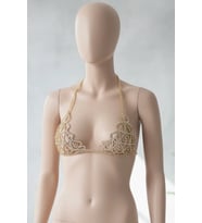 Caş Dekorasyon Altın Renk Dolar Figürlü Taşlı Bikini Üstü Bralet Vücut Aksesuarı