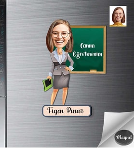 Kişiye Özel Öğretmen Kadın Ahşap Magnet -2