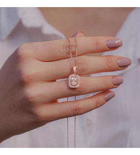 Baget Taşlı Rose Kaplama 925 Ayar Gümüş Kadın Kolye