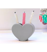 3D Baskı Kalp Şekilli Kalemlik - Masaüstü Organizer - Gri