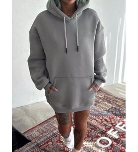 Kapşonlu Üç İplik Penye Basic SweatShirt - Boyalı Gri