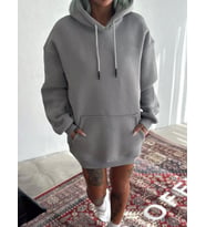 Kapşonlu Üç İplik Penye Basic SweatShirt - Boyalı Gri