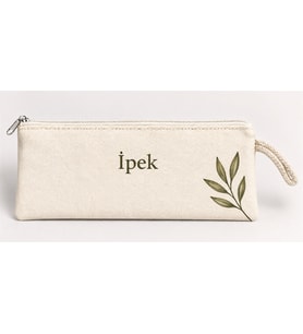 Kişiye Özel Yeşil Yaprak Köşe Baskılı Fermuarlı Clutch El Çantası Makyaj Çantası